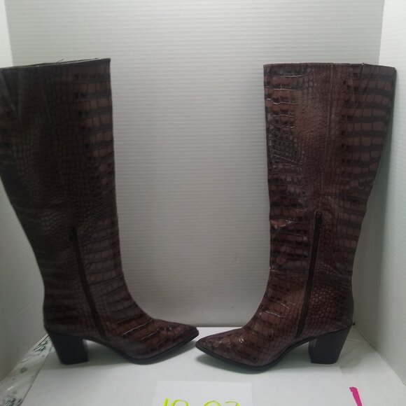 Gator Skin Over Calf Brown Womens Boots Size 9 By Comfort - Picture 1 of 7